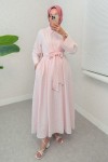 Önden Bağlamalı Tesettür Elbise 2302 - PEMBE