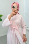 Önden Bağlamalı Tesettür Elbise 2302 - PEMBE