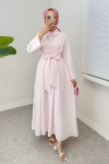Önden Bağlamalı Tesettür Elbise 2302 - PEMBE