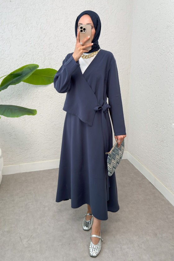 Yandan Bağlamalı Etekli Takım 2303 - LACİVERT