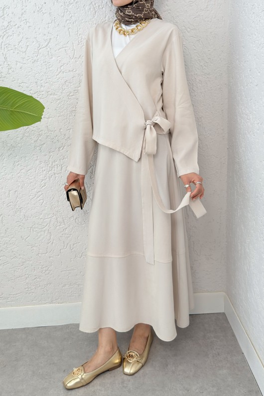 Yandan Bağlamalı Etekli Takım 2303 - TAŞ RENGİ