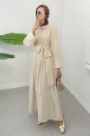 Kuşaklı Çapraz Yaka Elbise 2304 - BEJ Kuşaklı Çapraz Yaka Elbise 2304 - BEJ
