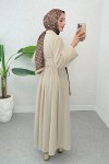 Kuşaklı Çapraz Yaka Elbise 2304 - BEJ Kuşaklı Çapraz Yaka Elbise 2304 - BEJ