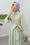 Kuşaklı Çapraz Yaka Elbise 2304 - SU YEŞİLİ
