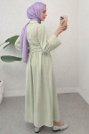 Kuşaklı Çapraz Yaka Elbise 2304 - SU YEŞİLİ
