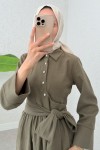 Kuşaklı Çapraz Yaka Elbise 2304 - KOYU HAKİ