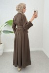 Kuşaklı Çapraz Yaka Elbise 2304 - KAHVERENGİ