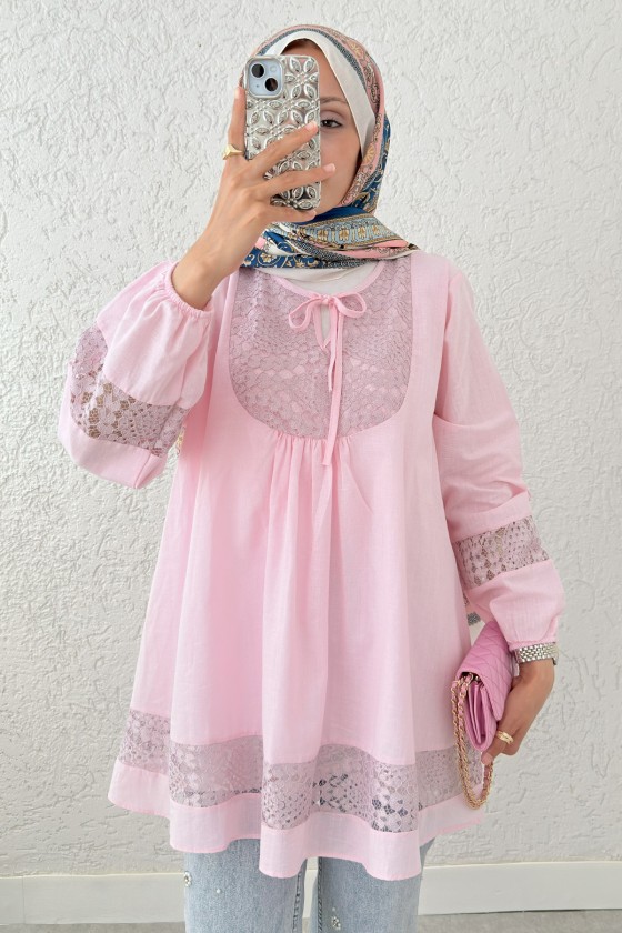 Dantel Detaylı Tunik 2305 - PUDRA