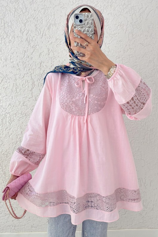 Dantel Detaylı Tunik 2305 - PUDRA
