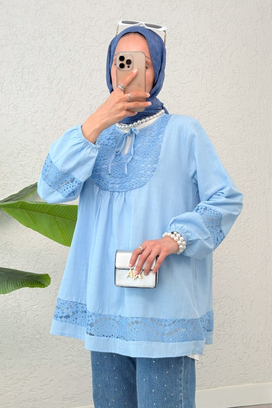Dantel Detaylı Tunik 2305 - BEBE MAVİSİ