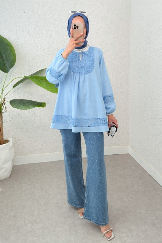 Dantel Detaylı Tunik 2305 - BEBE MAVİSİ
