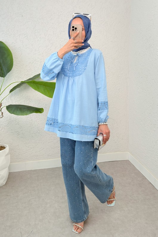 Dantel Detaylı Tunik 2305 - BEBE MAVİSİ