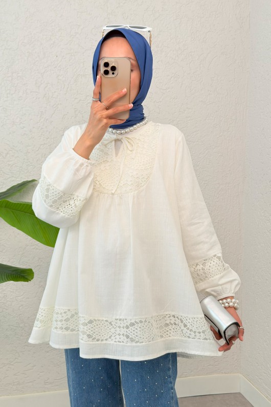 Dantel Detaylı Tunik 2305 - BEYAZ