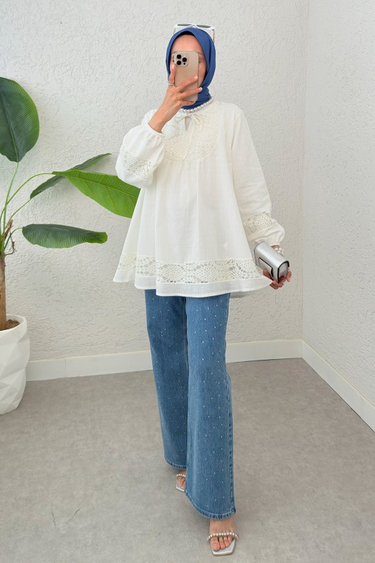 Dantel Detaylı Tunik 2305 - BEYAZ
