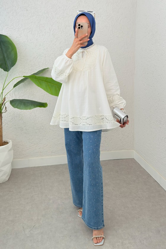 Dantel Detaylı Tunik 2305 - BEYAZ