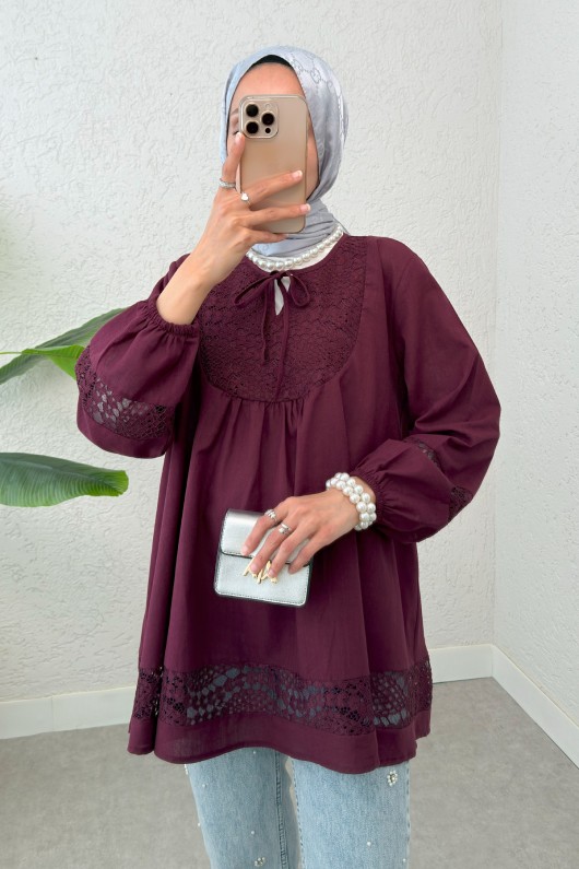 Dantel Detaylı Tunik 2305 - BORDO