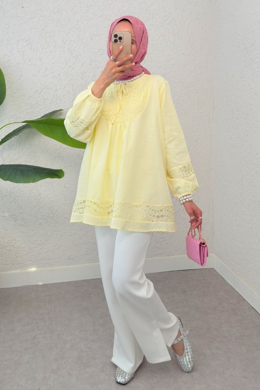 Dantel Detaylı Tunik 2305 - SARI Dantel Detaylı Tunik 2305 - SARI
