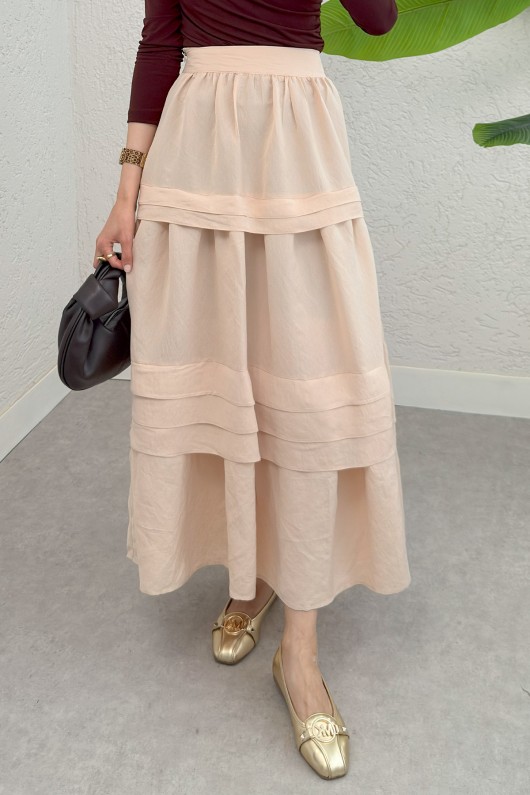 Kat Kat Kloş Etek 2306 - BEJ Kat Kat Kloş Etek 2306 - BEJ