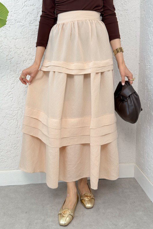 Kat Kat Kloş Etek 2306 - BEJ Kat Kat Kloş Etek 2306 - BEJ