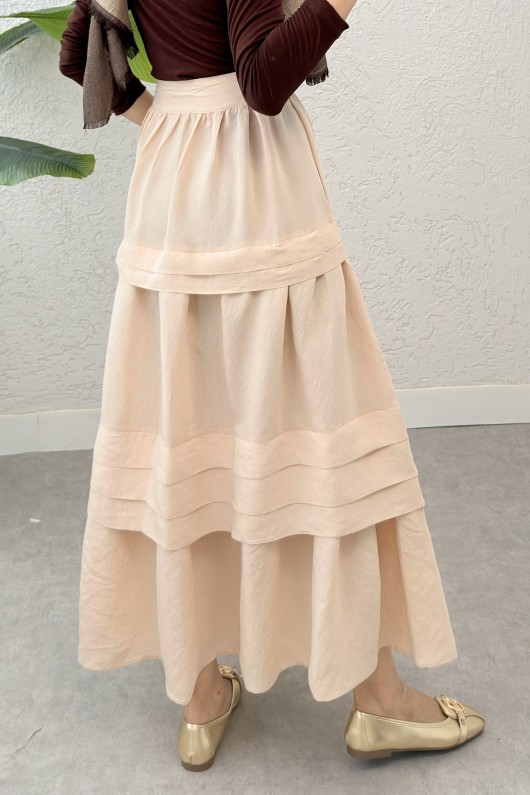 Kat Kat Kloş Etek 2306 - BEJ Kat Kat Kloş Etek 2306 - BEJ