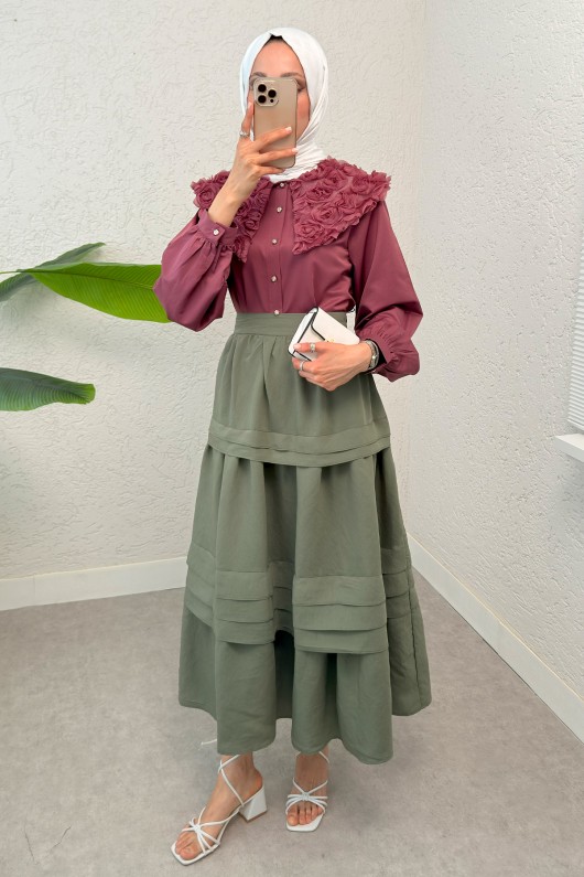 Kat Kat Kloş Etek 2306 - HAKİ