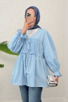 Ön Büzgülü Kimono Tunik 2307 - BEBE MAVİSİ Ön Büzgülü Kimono Tunik 2307 - BEBE MAVİSİ