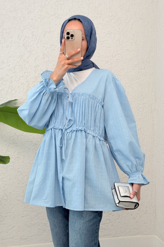 Ön Büzgülü Kimono Tunik 2307 - BEBE MAVİSİ