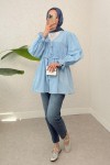 Ön Büzgülü Kimono Tunik 2307 - BEBE MAVİSİ Ön Büzgülü Kimono Tunik 2307 - BEBE MAVİSİ