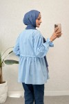 Ön Büzgülü Kimono Tunik 2307 - BEBE MAVİSİ Ön Büzgülü Kimono Tunik 2307 - BEBE MAVİSİ