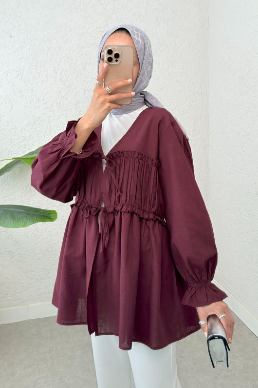 Ön Büzgülü Kimono Tunik 2307 - BORDO