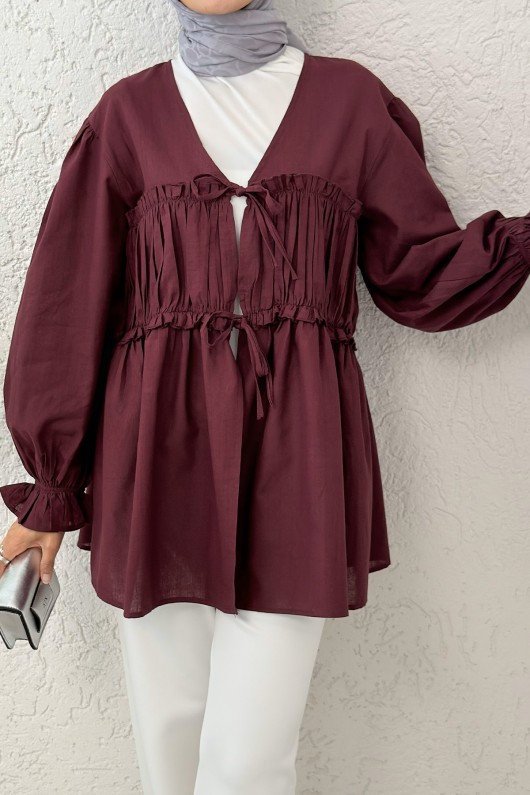 Ön Büzgülü Kimono Tunik 2307 - BORDO