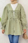 Ön Büzgülü Kimono Tunik 2307 - ÇAĞLA YEŞİLİ Ön Büzgülü Kimono Tunik 2307 - ÇAĞLA YEŞİLİ