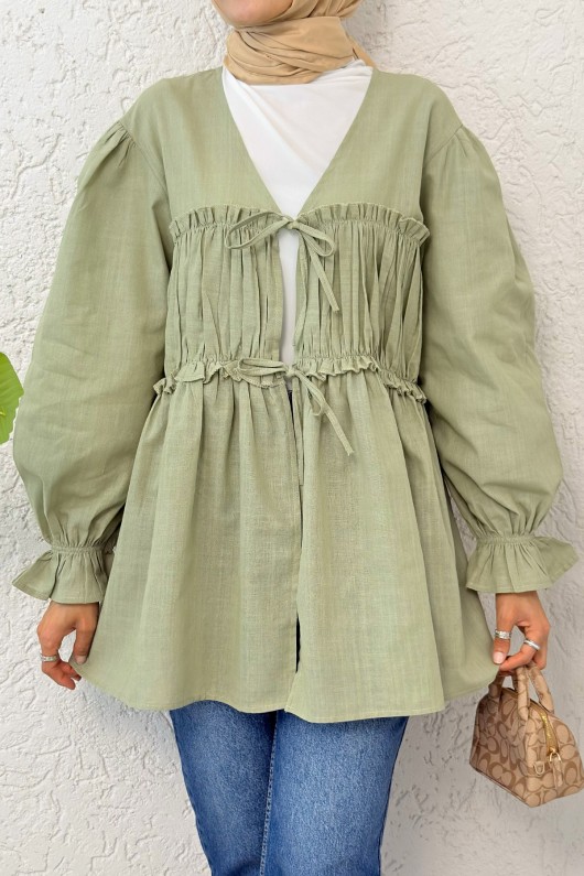 Ön Büzgülü Kimono Tunik 2307 - ÇAĞLA YEŞİLİ Ön Büzgülü Kimono Tunik 2307 - ÇAĞLA YEŞİLİ