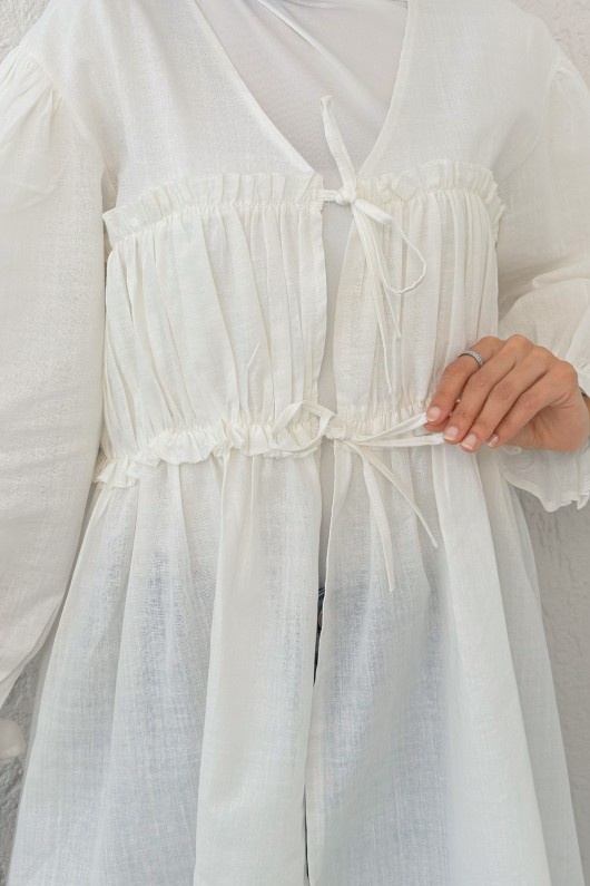 Ön Büzgülü Kimono Tunik 2307 - KREM