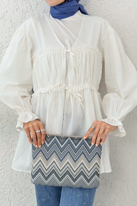 Ön Büzgülü Kimono Tunik 2307 - KREM