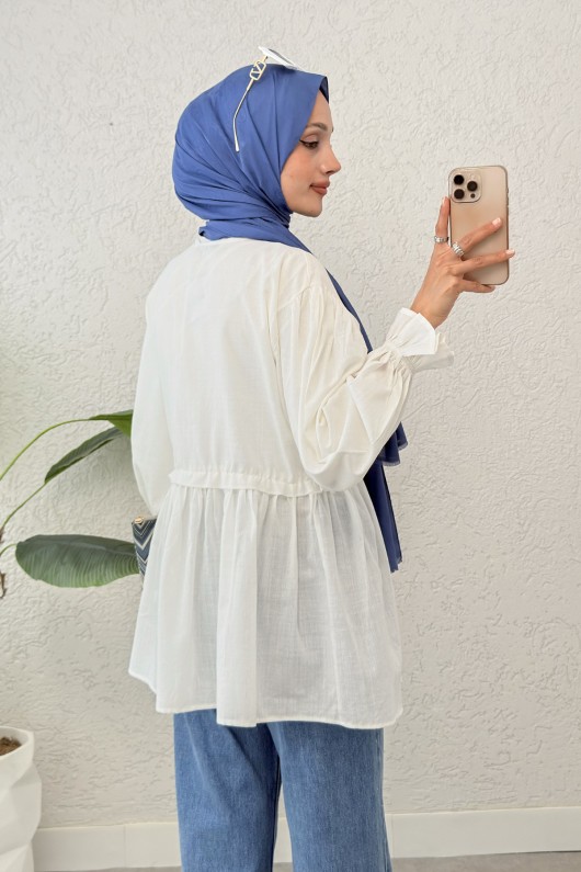 Ön Büzgülü Kimono Tunik 2307 - KREM