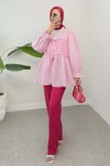 Ön Büzgülü Kimono Tunik 2307 - PEMBE