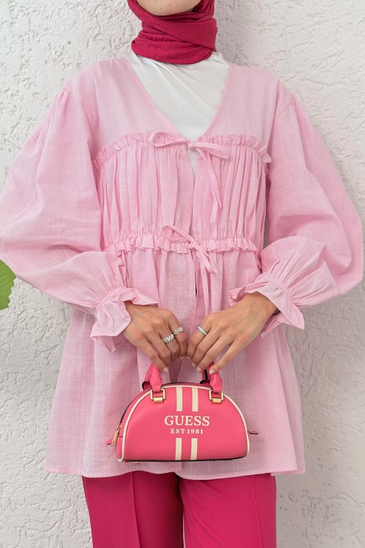 Ön Büzgülü Kimono Tunik 2307 - PEMBE