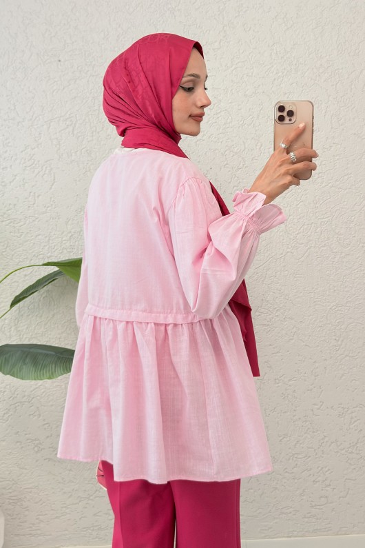 Ön Büzgülü Kimono Tunik 2307 - PEMBE