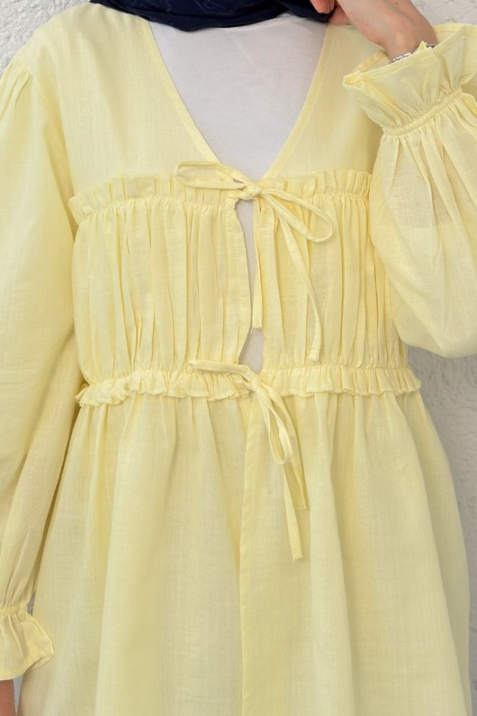 Ön Büzgülü Kimono Tunik 2307 - SARI Ön Büzgülü Kimono Tunik 2307 - SARI