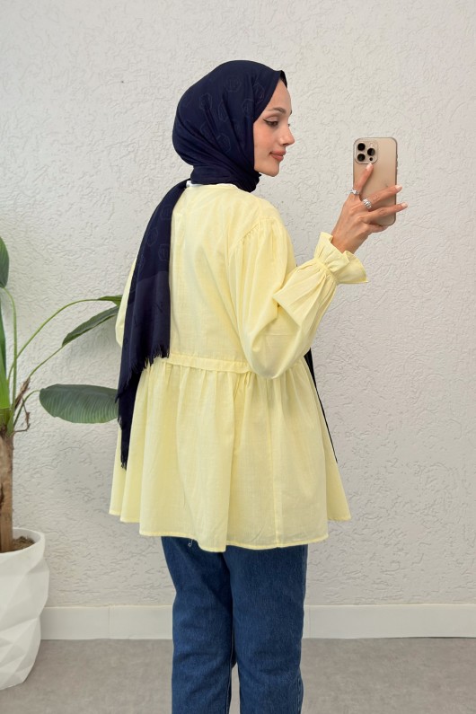 Ön Büzgülü Kimono Tunik 2307 - SARI Ön Büzgülü Kimono Tunik 2307 - SARI