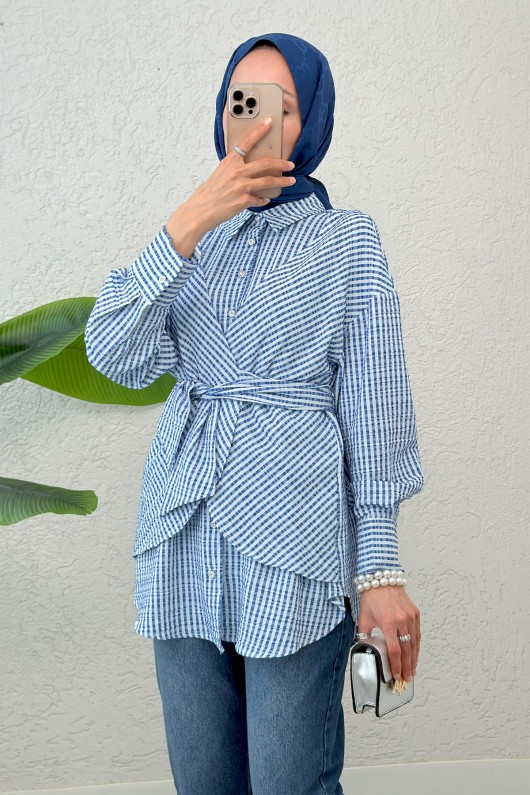 Asimetrik Bağlamalı Tunik 2308 - MAVİ