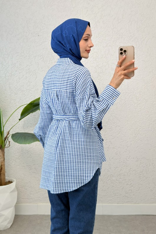 Asimetrik Bağlamalı Tunik 2308 - MAVİ