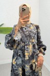 Batik Desen Viscon Elbise 2310 - ANTRASİT Batik Desen Viscon Elbise 2310 - ANTRASİT