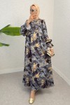 Batik Desen Viscon Elbise 2310 - ANTRASİT Batik Desen Viscon Elbise 2310 - ANTRASİT