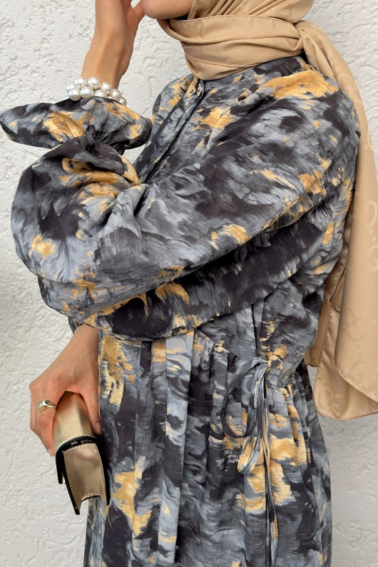 Batik Desen Viscon Elbise 2310 - ANTRASİT Batik Desen Viscon Elbise 2310 - ANTRASİT