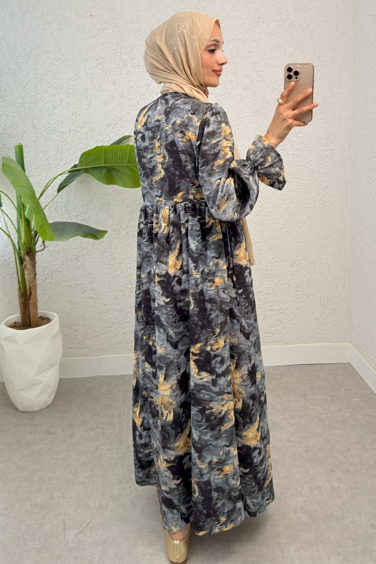 Batik Desen Viscon Elbise 2310 - ANTRASİT Batik Desen Viscon Elbise 2310 - ANTRASİT