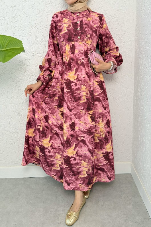Batik Desen Viscon Elbise 2310 - FUŞYA