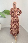 Batik Desen Viscon Elbise 2310 - KAHVERENGİ