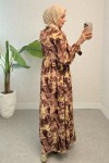 Batik Desen Viscon Elbise 2310 - KAHVERENGİ